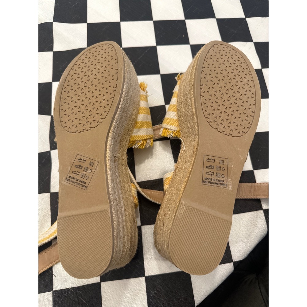 Qupid Womens Yellow White Striped Fringe Espadrille Platform Wedge Sandals 10 - Picture 6 of 7